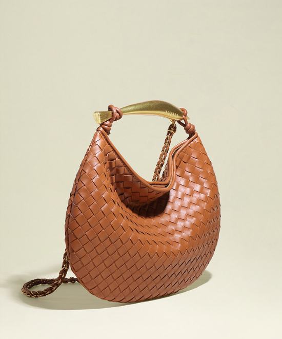 手織りテクスチャー三日月ハンドバッグ