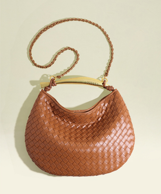 手織りテクスチャー三日月ハンドバッグ