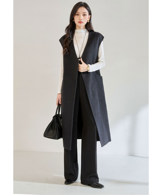 カシミヤウールテンセルVネックロングベスト