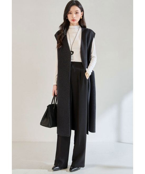 カシミヤウールテンセルVネックロングベスト