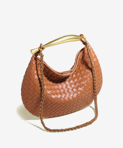 手織りテクスチャー三日月ハンドバッグ