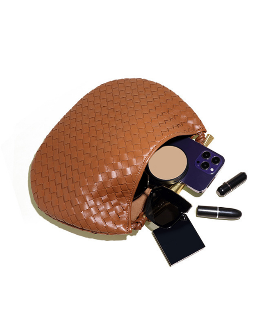 手織りテクスチャー三日月ハンドバッグ