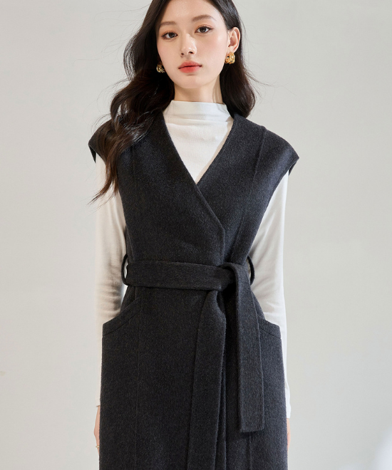 カシミヤウールテンセルVネックロングベスト