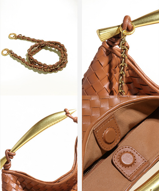 手織りテクスチャー三日月ハンドバッグ