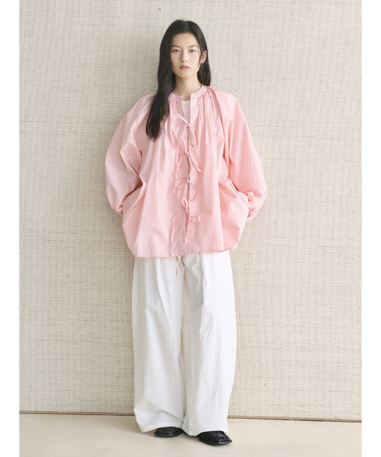 リボンタイランタンスリーブシャツ