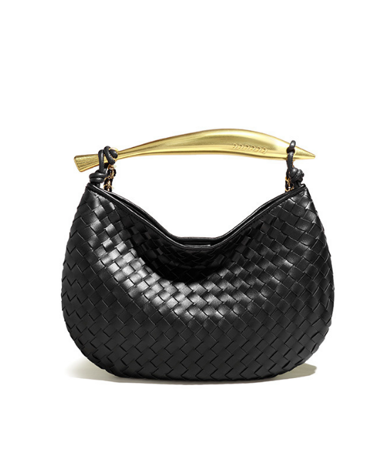 手織りテクスチャー三日月ハンドバッグ