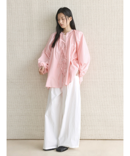 リボンタイランタンスリーブシャツ