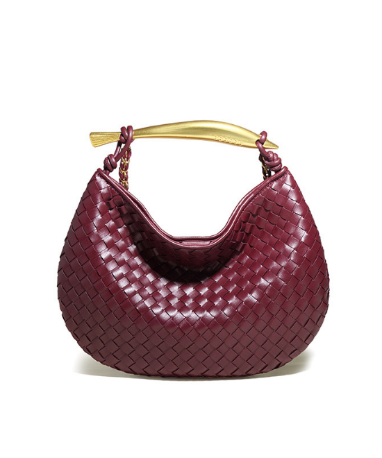 手織りテクスチャー三日月ハンドバッグ