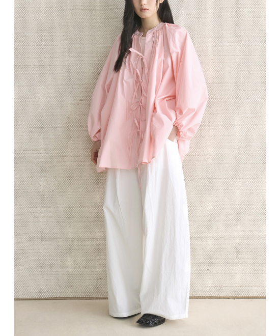 リボンタイランタンスリーブシャツ