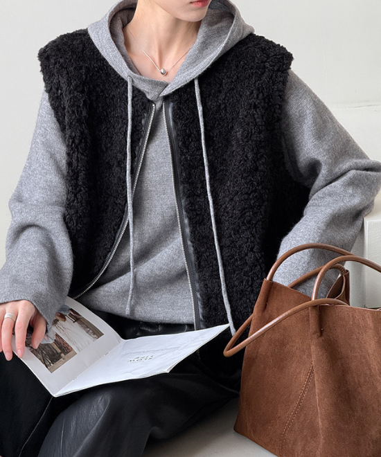 ノーカラーボアベスト