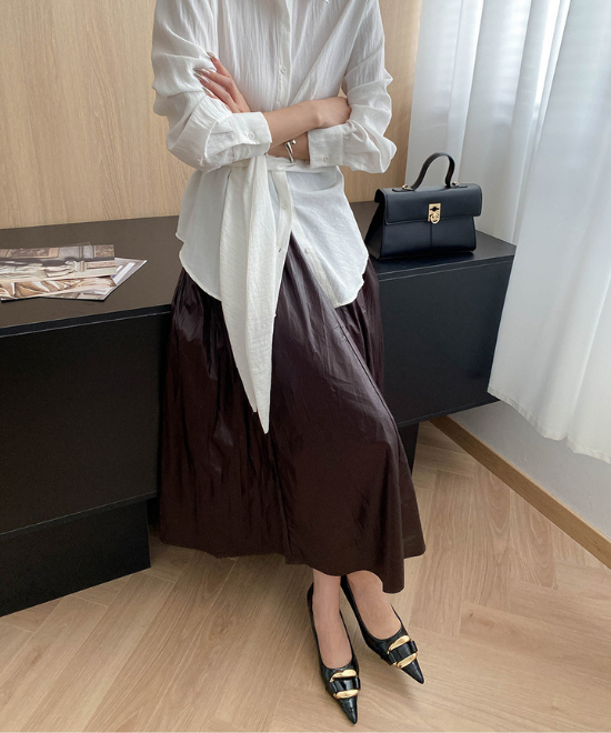 テクスチャープリーツレザーハイウエストスカート