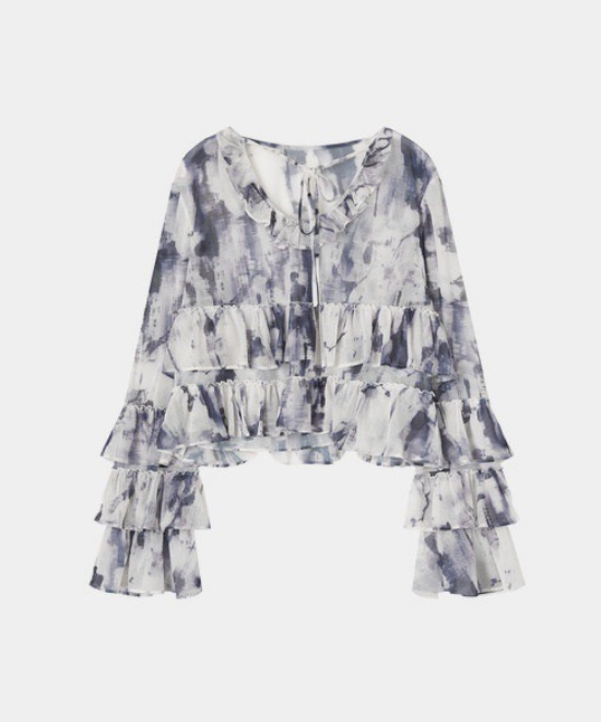ティアードフリルタイダイブラウス