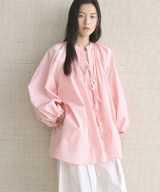 リボンタイランタンスリーブシャツ