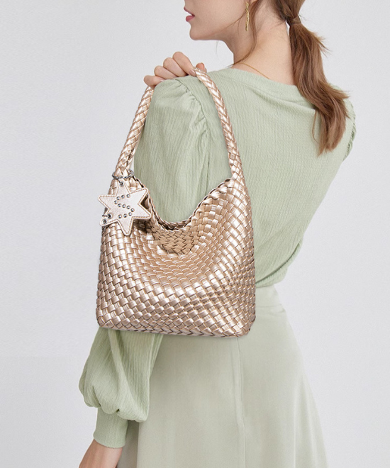 手織りテクスチャーワンショルダーハンドバッグ