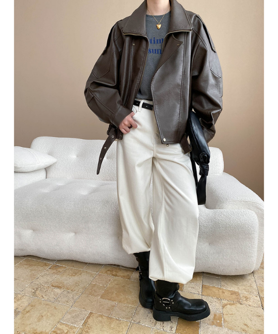 ルーズシルエットマットレザージャケット