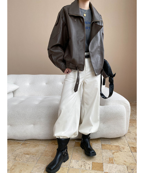 ルーズシルエットマットレザージャケット