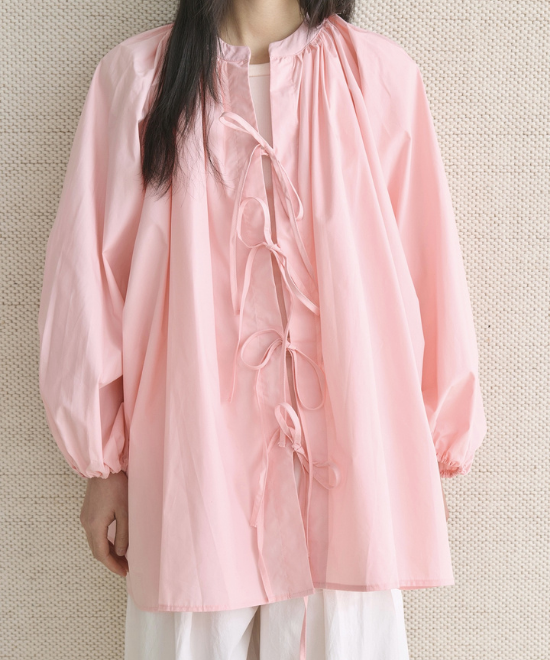 リボンタイランタンスリーブシャツ