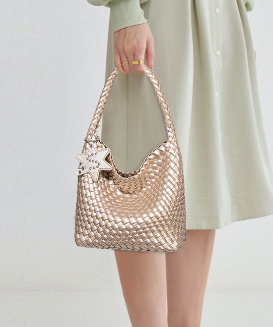手織りテクスチャーワンショルダーハンドバッグ