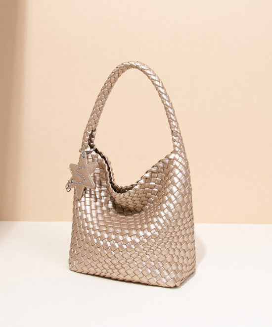 手織りテクスチャーワンショルダーハンドバッグ