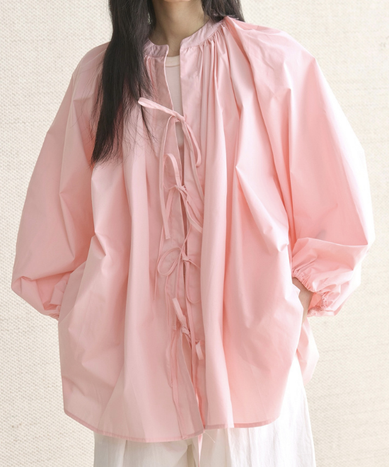 リボンタイランタンスリーブシャツ