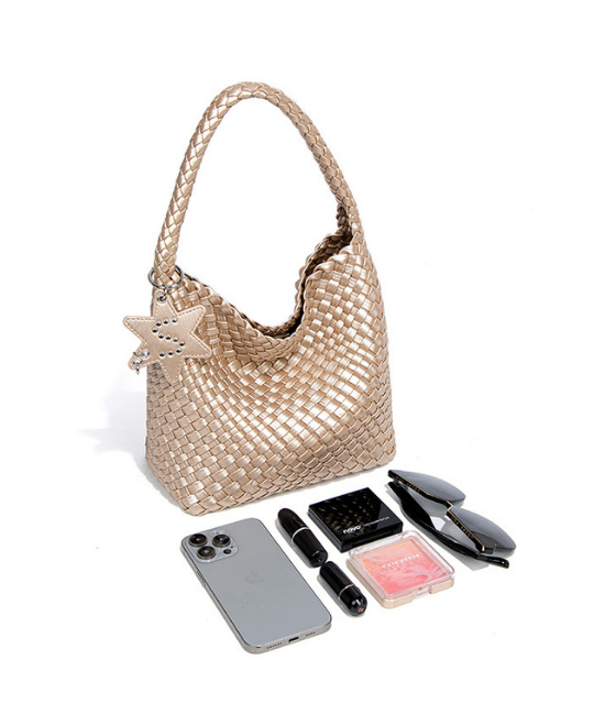 手織りテクスチャーワンショルダーハンドバッグ