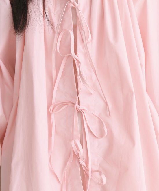 リボンタイランタンスリーブシャツ