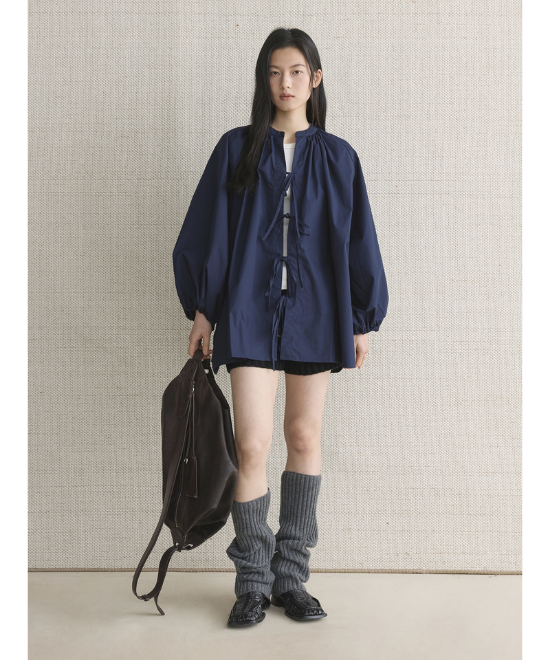 リボンタイランタンスリーブシャツ