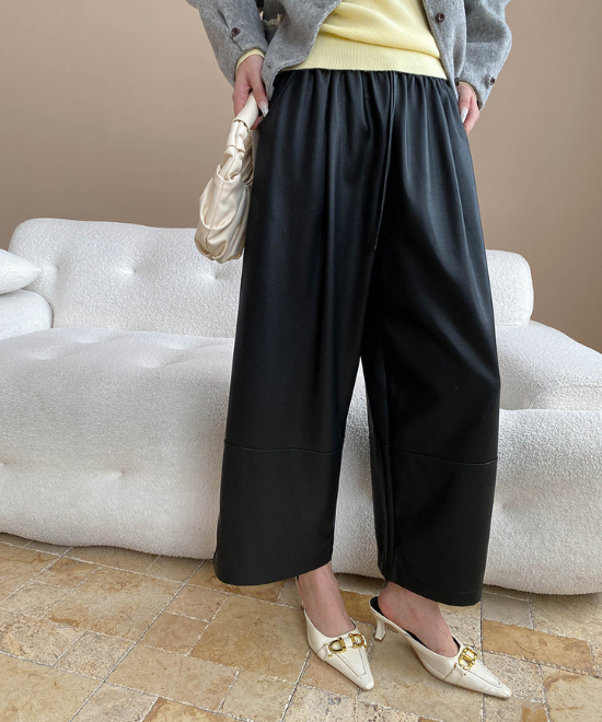 ハイウエストドロストワイドレザーパンツ