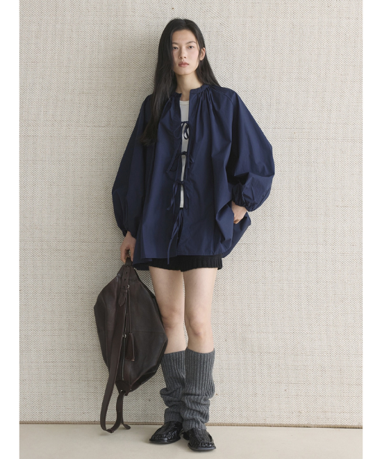 リボンタイランタンスリーブシャツ