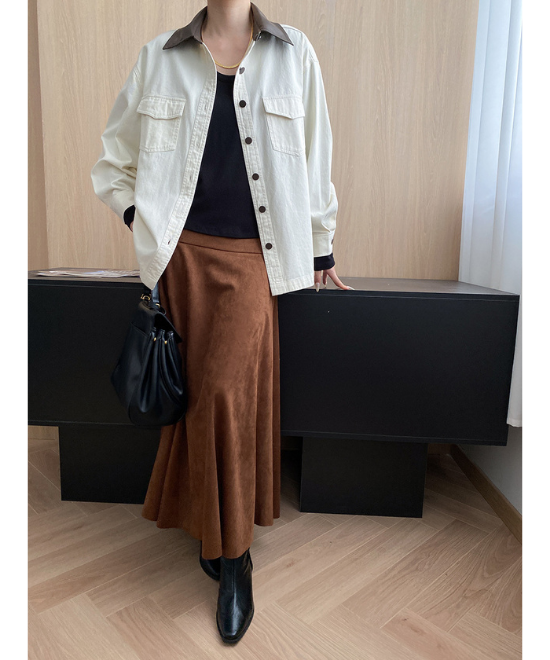 コントラストレザーカラーワークジャケット