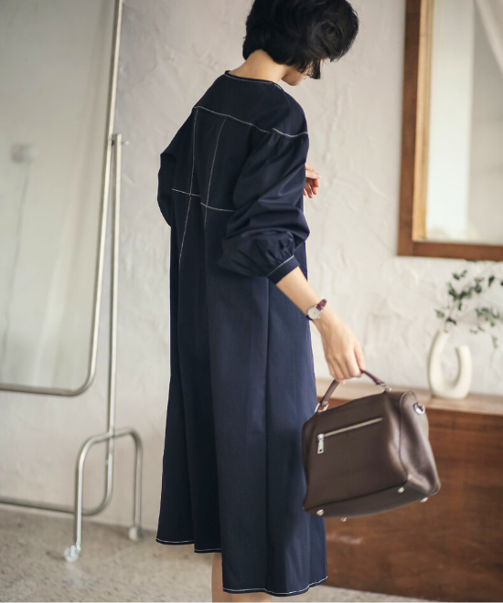 ランタンスリーブステッチワンピース