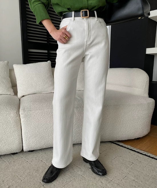 サイドラインハイウエストホワイトデニム