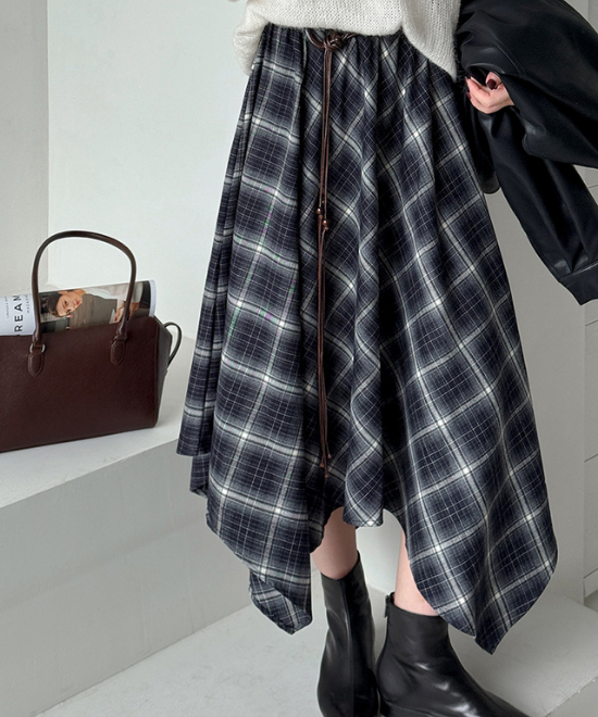 チェック柄フィッシュテールハイウエストスカート