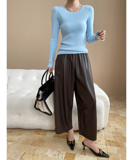 ハイウエストドロストワイドレザーパンツ