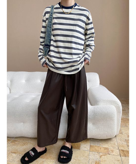 ハイウエストドロストワイドレザーパンツ