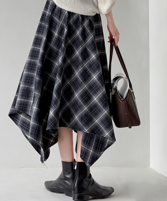 チェック柄フィッシュテールハイウエストスカート