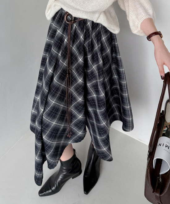 チェック柄フィッシュテールハイウエストスカート