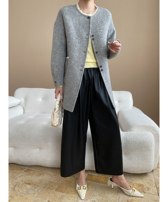 ハイウエストドロストワイドレザーパンツ