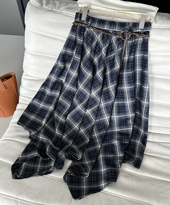 チェック柄フィッシュテールハイウエストスカート