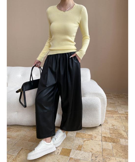 ハイウエストドロストワイドレザーパンツ