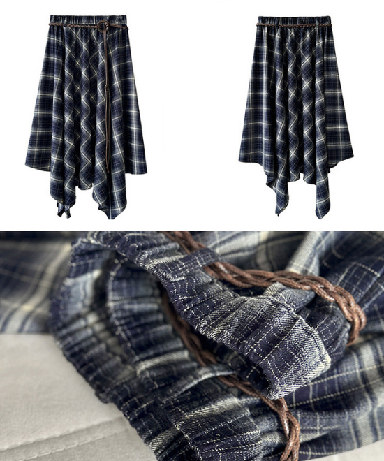 チェック柄フィッシュテールハイウエストスカート