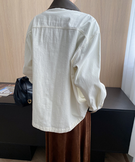 コントラストレザーカラーワークジャケット