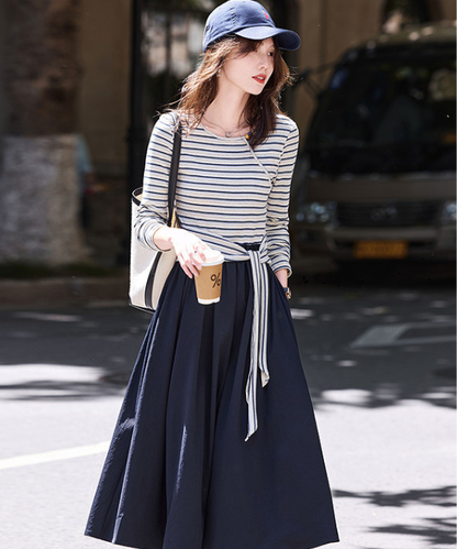 ボーダードッキングフレアワンピース