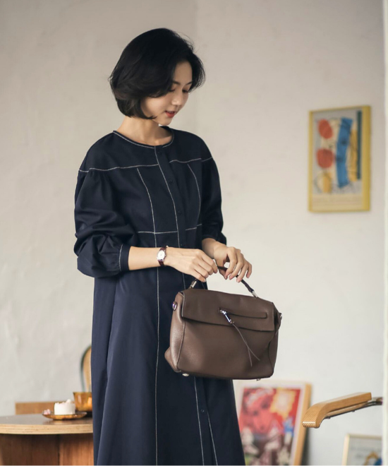 ランタンスリーブステッチワンピース