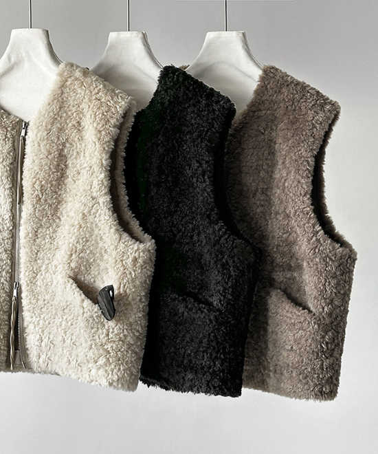 ノーカラーボアベスト