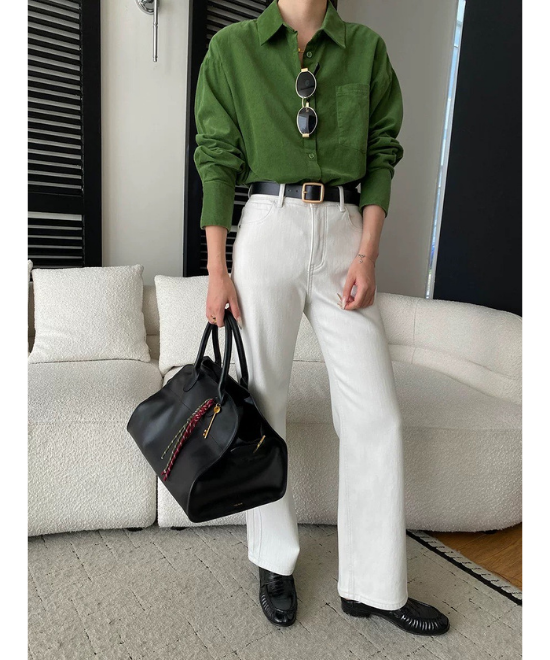 サイドラインハイウエストホワイトデニム