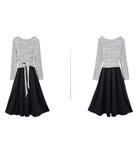 ボーダードッキングフレアワンピース