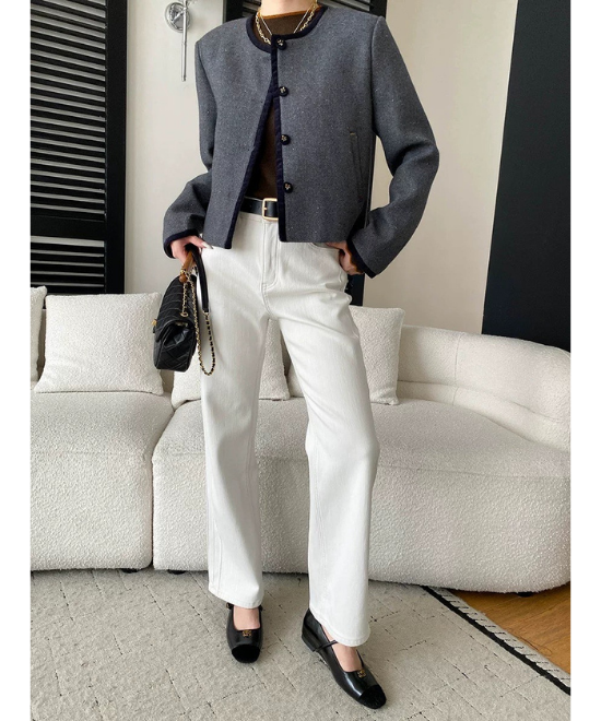 サイドラインハイウエストホワイトデニム