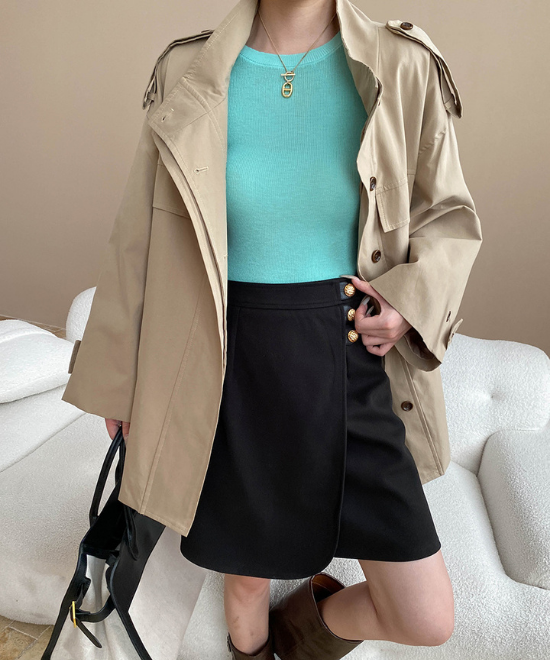 スタンドカラーレースアップルーズトレンチコート