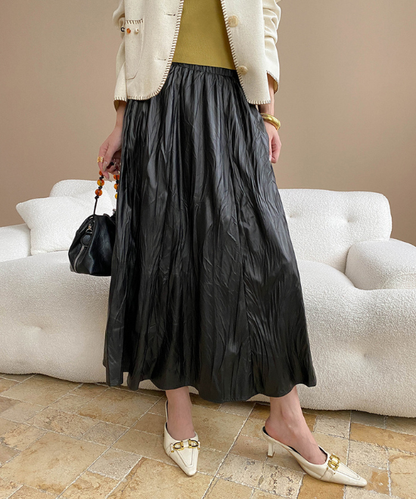 テクスチャープリーツレザーハイウエストスカート